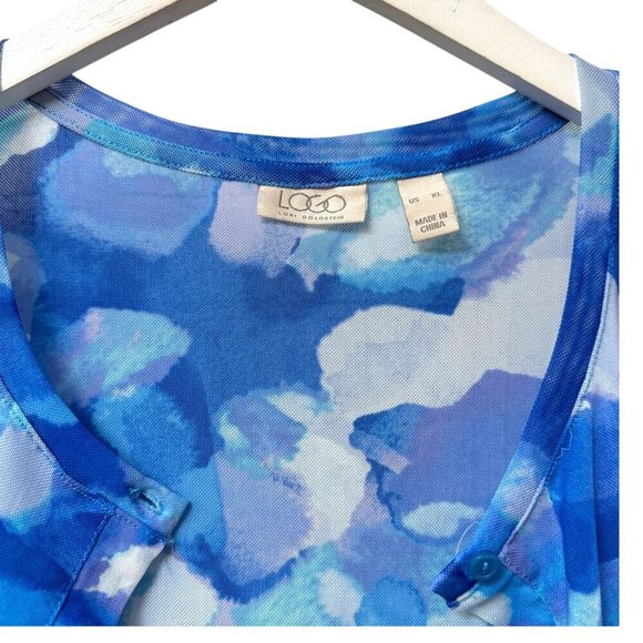 LOGO Lori Goldstein Stretch Mesh Cardigan XL Blue Watercolor Sheer Beach Top - Picture 9 of 14